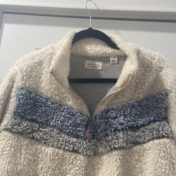 Large Original Weatherproof Vintage Sherpa Quarter Zip ivory and blue 💕 - Picture 2 of 11